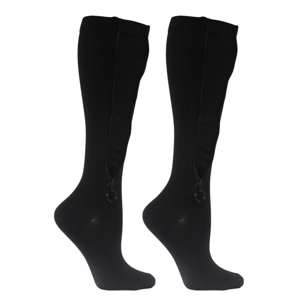 Hovershoes 1 Pair Plus Size Compression Socks with Zipper for Women Men, 20-30 mmhg Extra Wide Calf Knee High Stockings for Circulation Support
