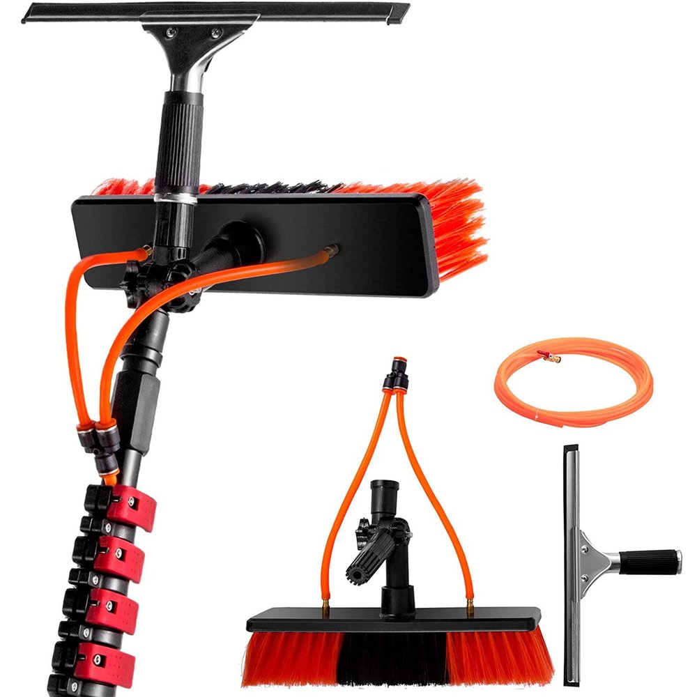 RayGenius Cleaning Photovoltaic and Solar Panels, 3-12m Water Fed Telescopic Brush, with Scraper Washing Set Equipment Extension Pole Cleaning for Trucks Windows/12m Rod/30cm Brush Head,10.8M/36FT