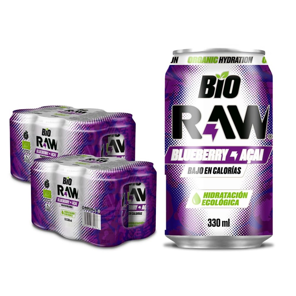 RAW Organic Hydration Natural Isotonic Soft Drink, Still, no added sugar, no artificial sweeteners, Caffeine free, Vegan, Gluten free - Blueberry & Aa Pack 12
