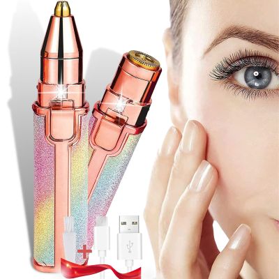 2 in 1 Electric Facial Epilator Women with Shaving Paper, Painless Epilator Women Face Mustache, Suitable for Eyebrows, Face and All Body Parts, USB Charging with LED and Brush