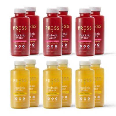 Press Healthfoods - Mix Pack Probiotic Water, 6 x 400ml Raspberry & Pomegranate, 6 x 400ml Mango & Passion Fruit, Digestive Health Support, Natural Ingredients
