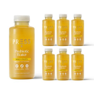 Press Healthfoods - Mango & Pineapple Probiotic Water, 6 x 400ml, Digestive Health Support, Natural Ingredients, Low Calorie Drinks, Probiotic Water for Women and Men