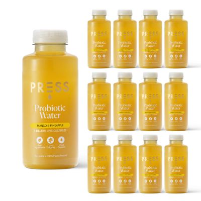Press Healthfoods - Mango & Pineapple Probiotic Water, 12 x 400ml, Digestive Health Support, Natural Ingredients, Low Calorie Drinks, Probiotic Water for Women and Men