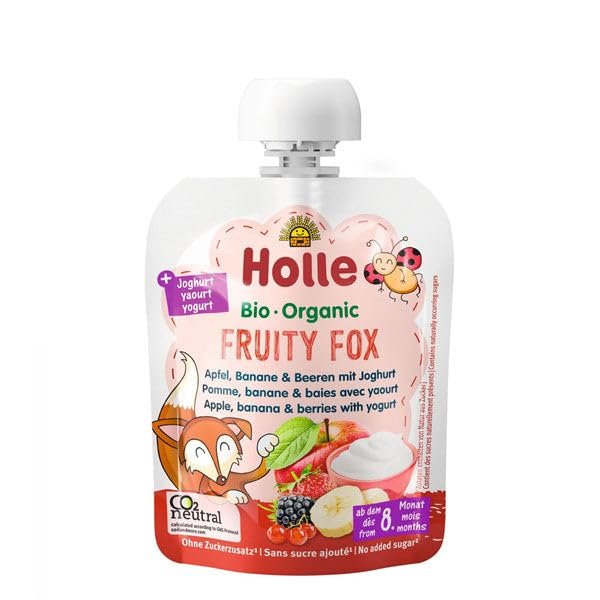 Holle Fruity Fox - Pouch Apple, banana & berries with yogurt, pack of 10