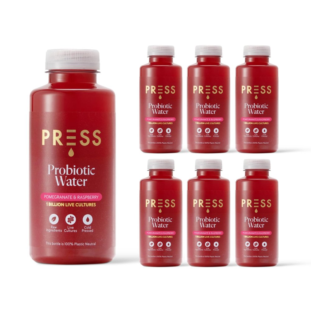 Press Healthfoods - Raspberry & Pomegranate Probiotic Water, 6 x 400ml, Digestive Health Support, Natural Ingredients, Low Calorie Drinks, Probiotic Water for Women and Men