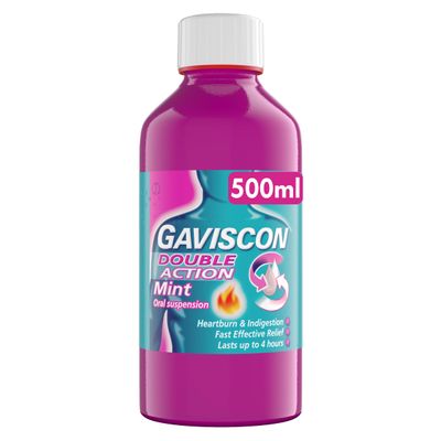 Gaviscon Double Action Mint Liquid 500ml - Heartburn & Acid Reflux Relief, Fast-Acting Formula, Protective Barrier, Long-Lasting Comfort, Suitable for Pregnancy, Digestion and Nausea