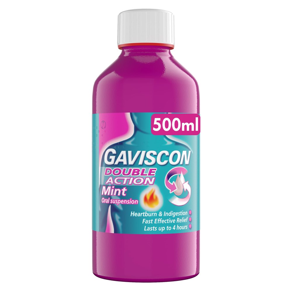 Gaviscon Double Action Mint Liquid 500ml - Heartburn & Acid Reflux Relief, Fast-Acting Formula, Protective Barrier, Long-Lasting Comfort, Suitable for Pregnancy, Digestion and Nausea