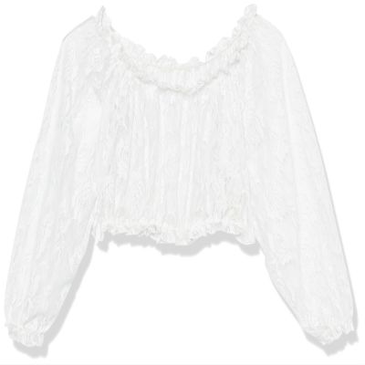 Daisy corsets Women's White Sheer Lace Long Sleeve Peasant Top Lingerie, Plus Size