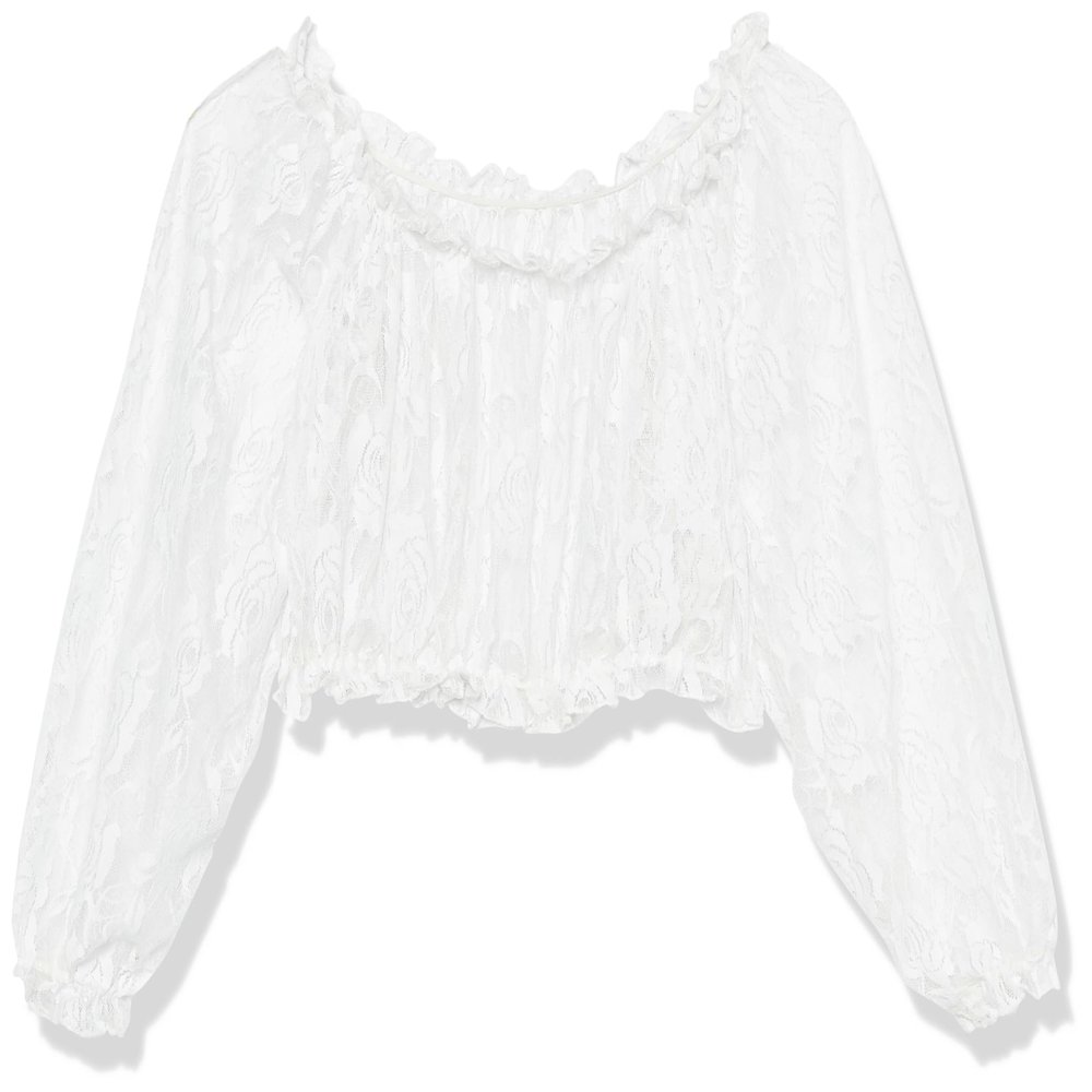Daisy corsets Women's White Sheer Lace Long Sleeve Peasant Top Lingerie, Plus Size