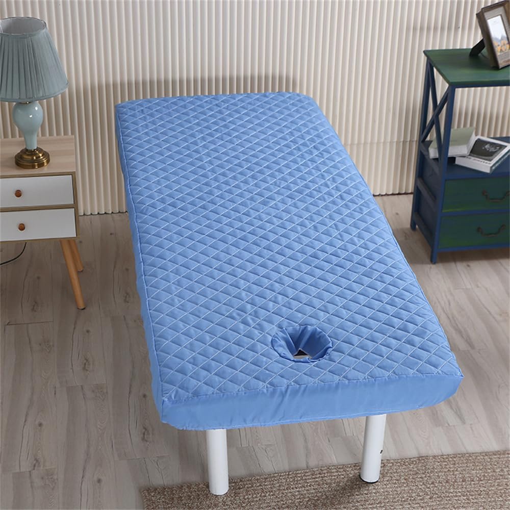 Highdi Massage Bed Cover with Face Hole, Washable Massage Bed Sheet Cover Beauty Massage SPA Couch Cover Elastic Cord Edge All-round Wrap For 80cm or Less Massage Bed (70x185cm,Sky blue)