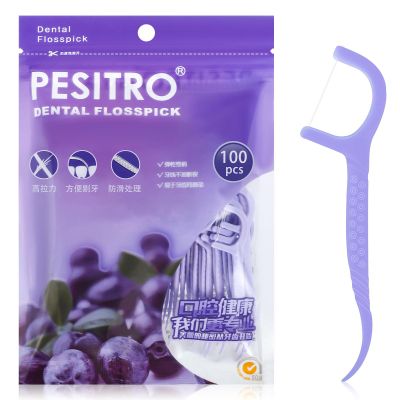 Medo 100 Pcs Dental Floss, Floss Sticks Dental 2 in 1 Portable Toothpicks, Disposable Interdental Cleaning Tool for Travel, Home, Office, Restaurant (Purple)