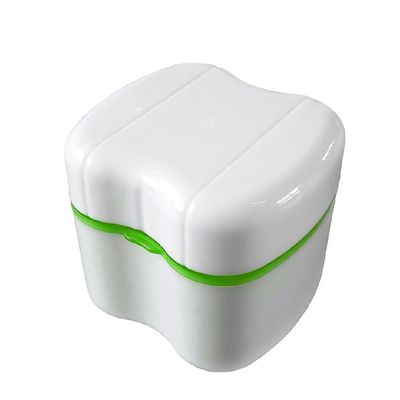 Denture Storage Case, Plastic Denture Retainer Care Cleaner Box with Flushable Basket for Storing Soaking Denture Mouthguards Retainers - Apple Green