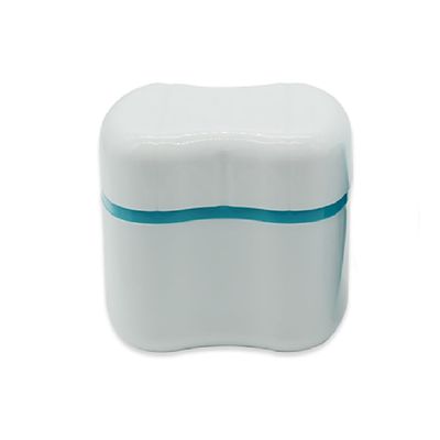 Denture Storage Case, Plastic Denture Retainer Care Cleaner Box with Flushable Basket for Storing Soaking Denture Mouthguards Retainers - Dark Green