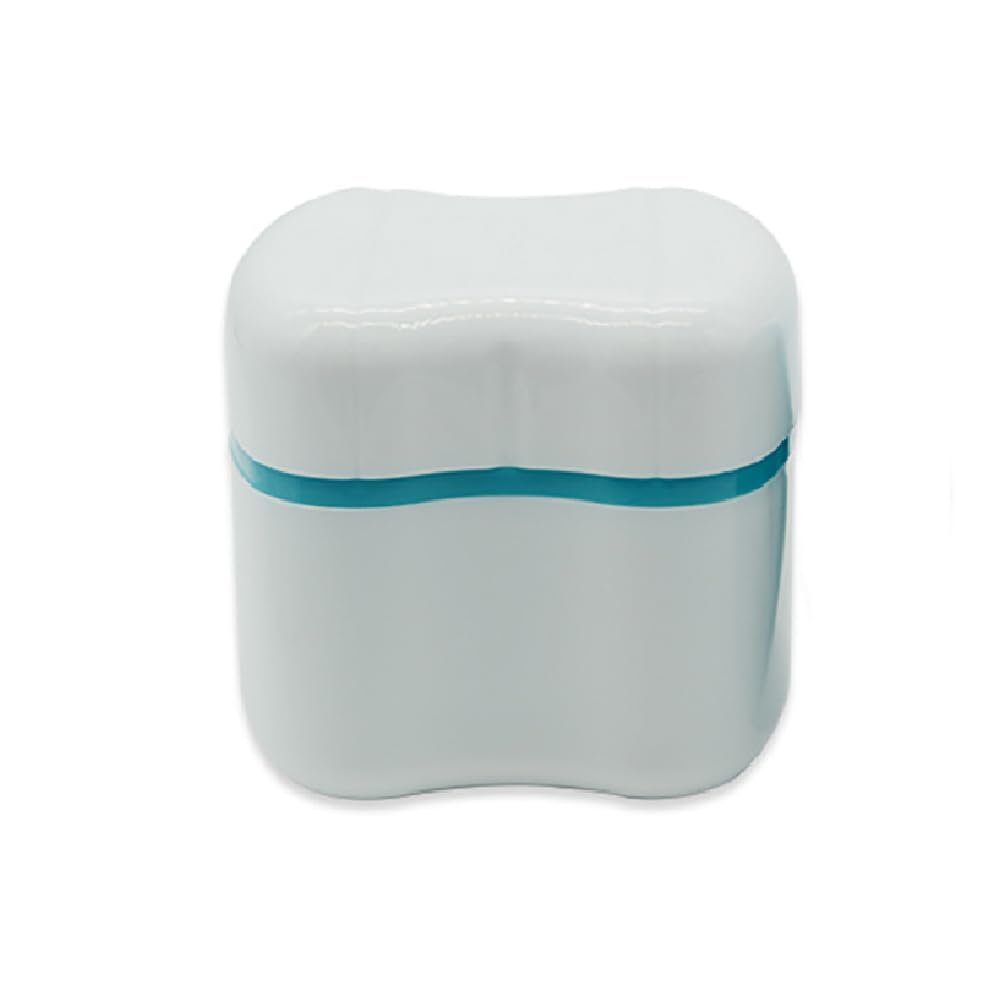 Denture Storage Case, Plastic Denture Retainer Care Cleaner Box with Flushable Basket for Storing Soaking Denture Mouthguards Retainers - Dark Green