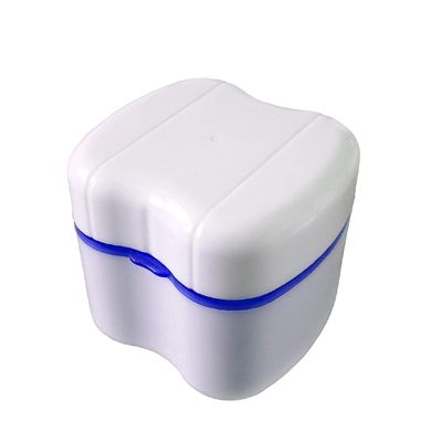 Denture Storage Case, Plastic Denture Retainer Care Cleaner Box with Flushable Basket for Storing Soaking Denture Mouthguards Retainers - Dark Blue