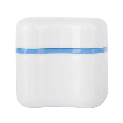 Denture Storage Case, Plastic Denture Retainer Care Cleaner Box with Flushable Basket for Storing Soaking Denture Mouthguards Retainers - Light Blue