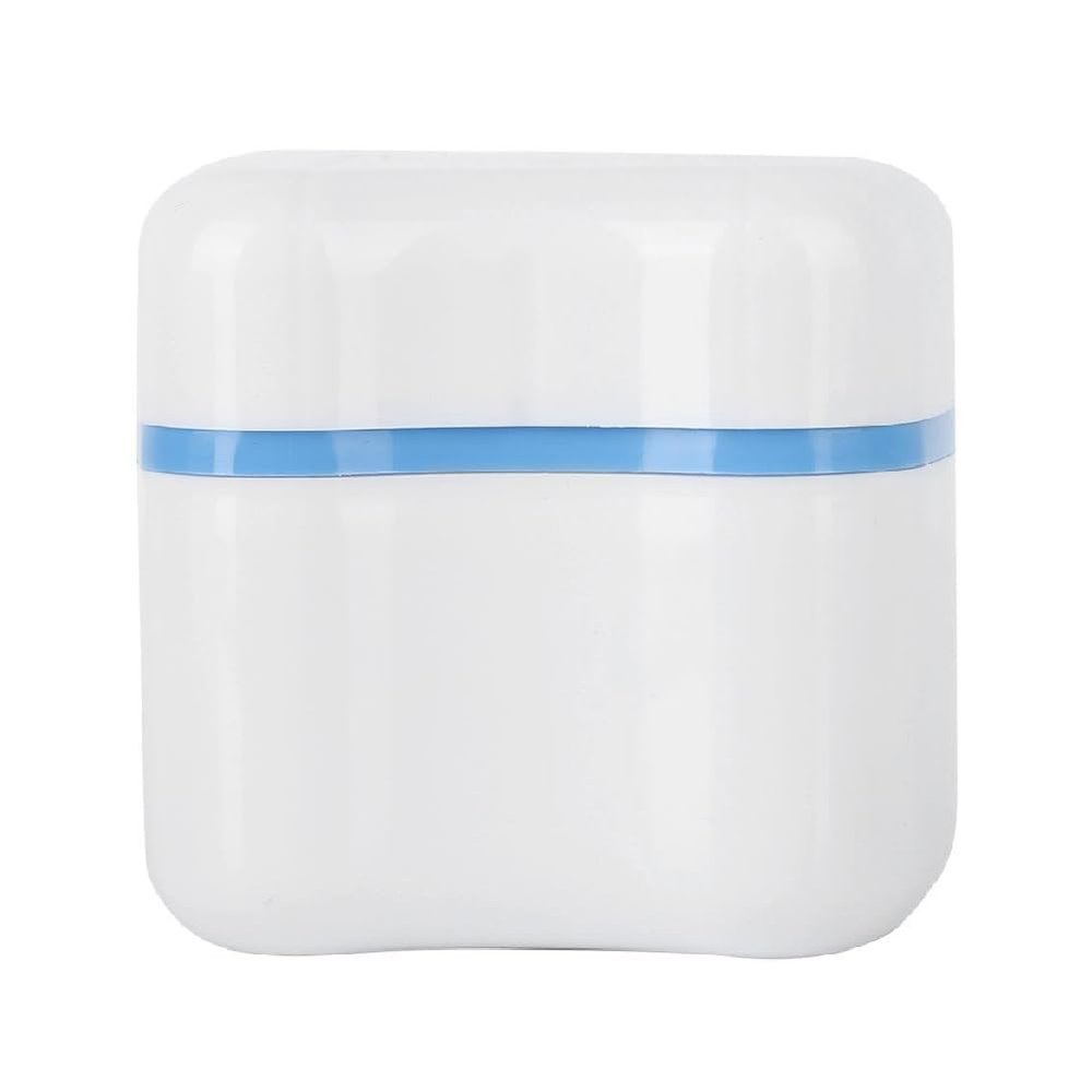 Denture Storage Case, Plastic Denture Retainer Care Cleaner Box with Flushable Basket for Storing Soaking Denture Mouthguards Retainers - Light Blue