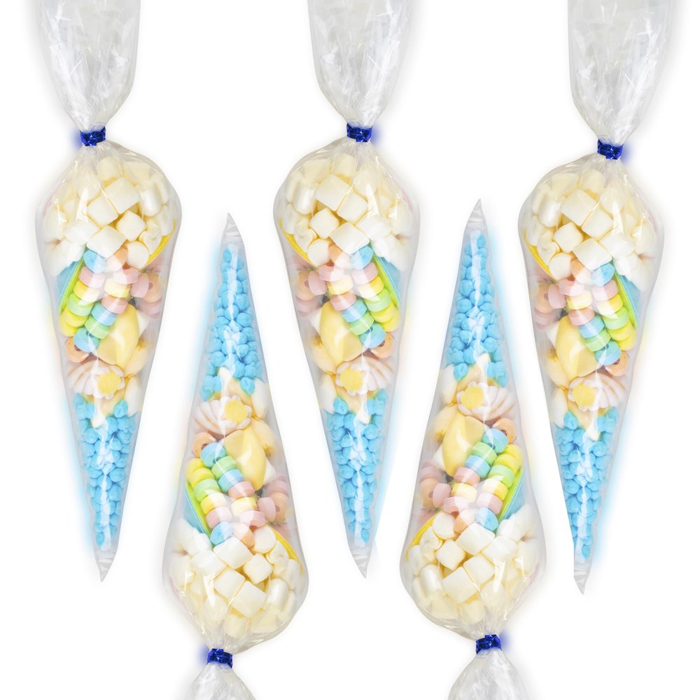 Pre-Filled Childrens Birthday Party Sweet Cones - Choose From Pink or Blue Exclusive To Burmont's (5 Pack Blue)