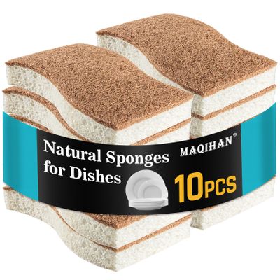 MAQIHAN 16PCS Natural Sponges for Dishes - Biodegradable Sponges Kitchen Eco Friendly Dish Sponge Non-Scratch Sponges for Cleaning Kitchen