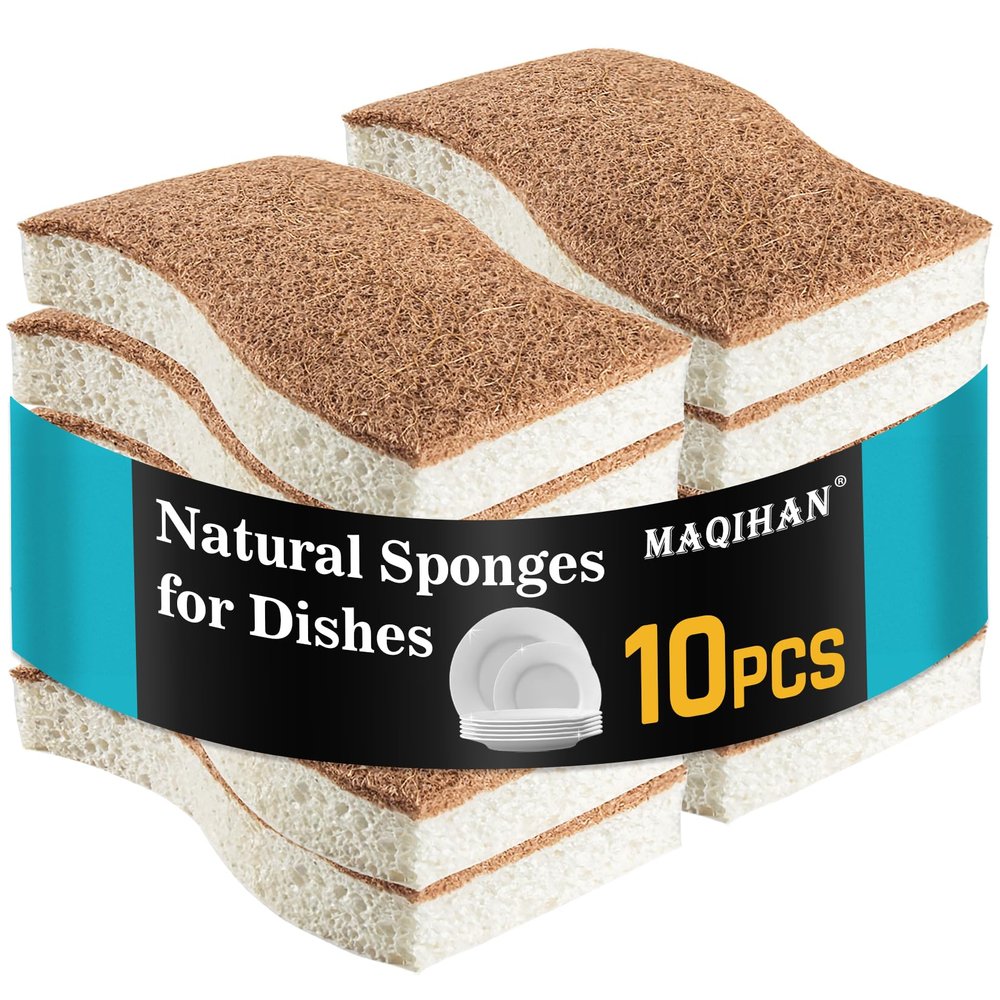 MAQIHAN 16PCS Natural Sponges for Dishes - Biodegradable Sponges Kitchen Eco Friendly Dish Sponge Non-Scratch Sponges for Cleaning Kitchen