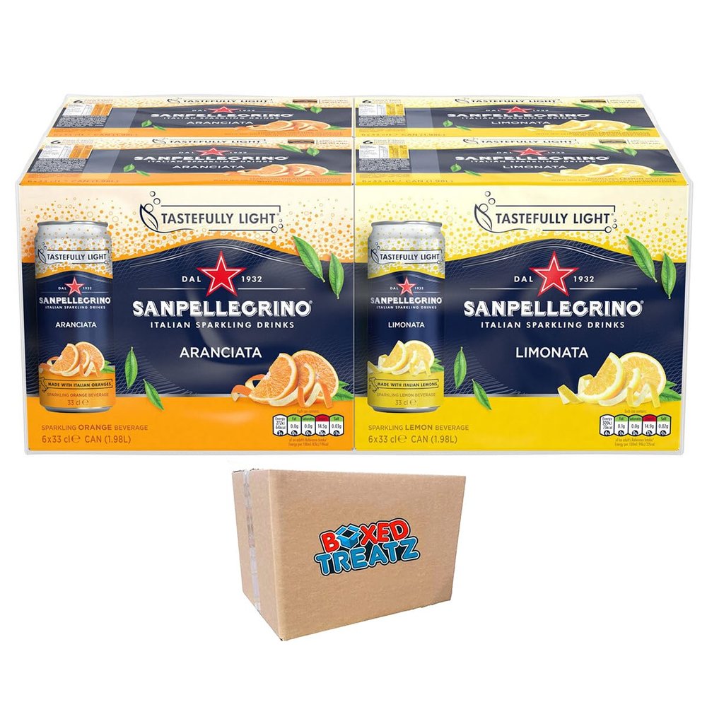San Pellegrino Orange And Lemon 6x4x330ml Pack Of 24 San Pellegrino Italian Tastefully Light Sparkling Canned Soft Drink Bundle Boxed Treatz