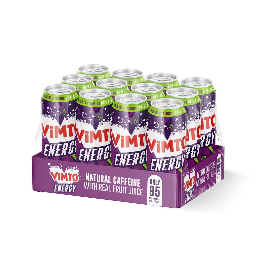 Vimto Energy Drink  Original Flavour  Natural Caffeine & B Vitamins  12 x 500ml Cans  HFSS Compliant - Fruity Energy Boost, Sparkling Juice Drink