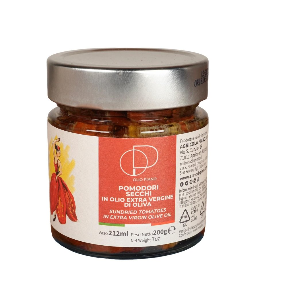 Agricola Piano - Tomatoes in Oil | Sun-Dried Tomatoes in Extra Virgin Olive Oil 212 ml  100% Italian, Ancient Recipe  Artisanal Production