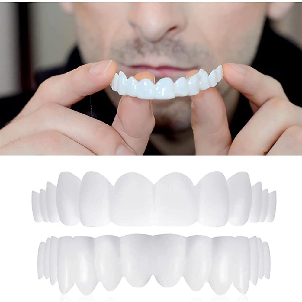 Brigtviee Teeth Veneers, Snap in Braces Instant Perfect Smile Temporary Replacement Tooth Kit, DIY Temporary Fake Teeth for Snap on Instant & Confidence Smile, with Box 2Pair
