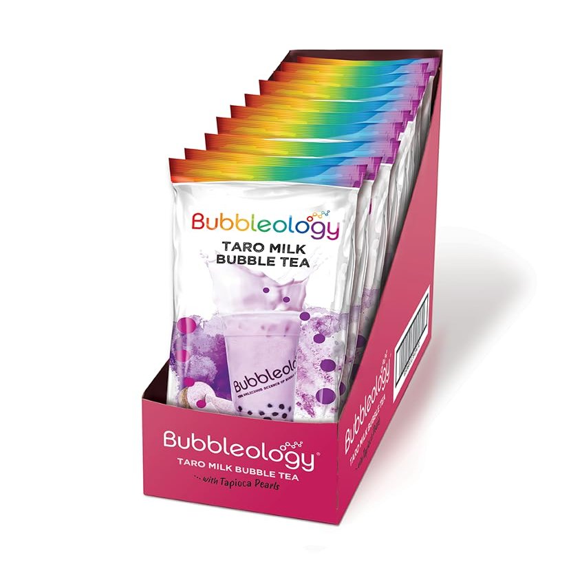 Bubbleology Taro Milk Bubble Tea Kit (Pack of 10) Boba Tea Kit with Tapioca Pearls | Makes 10 Bubble Teas | Each Kit Contains: 1x Taro Blend, 1x Tapioca Pearls, 1x Large Straw | Just Add Milk