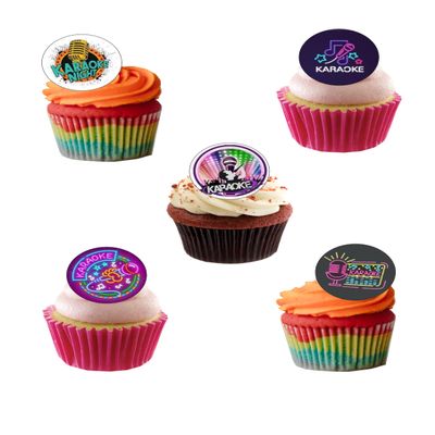 24 Precut Karaoke Themed Edible Wafer Paper Cake Toppers Decorations