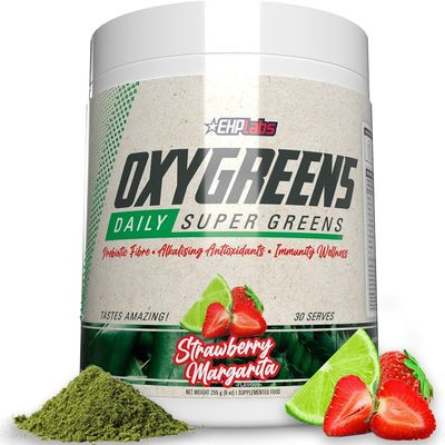 EHPlabs OxyGreens Daily Super Greens Powder - Spirulina Powder, Greens Superfood with Prebiotic Fibre, Alkalizing Antioxidants & Immunity Wellness, 30 Serves (Strawberry Margarita)
