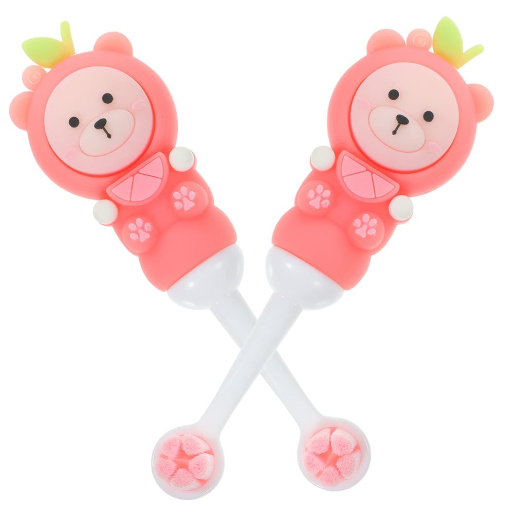 ibasenice 2pcs Kids Toothbrush Set Extra Soft Manual Toothbrush Fruit Bear Cartoon Ergonomic Handle Deep Cleaning for Boys and Girls