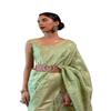 SWORNOF Women's kanjivaram banarasi silk saree Zari Woven festival Wedding silk sarees for women with Unstitched blouse piece, Pista, 6 Yard
