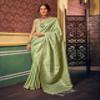 SWORNOF Women's kanjivaram banarasi silk saree Zari Woven festival Wedding silk sarees for women with Unstitched blouse piece, Pista, 6 Yard view 2