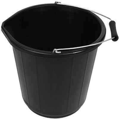 1 x Black Plastic Builders Bucket 3 Gallon 14 Litre Water Mixing Storage Strong with Handle and Spout Contractors Bucket Ideal for Home Garden Construction Trade Car Wash DIY Animal Feed Made in U.K.