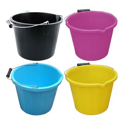 1 X Plastic Builders Bucket 3 Gallon 14 Litre Water Mixing Storage Strong with Handle and Spout Contractors Bucket Ideal for Home Garden Construction Trade DIY Animal Feed Made in U.K. (Random Colour)