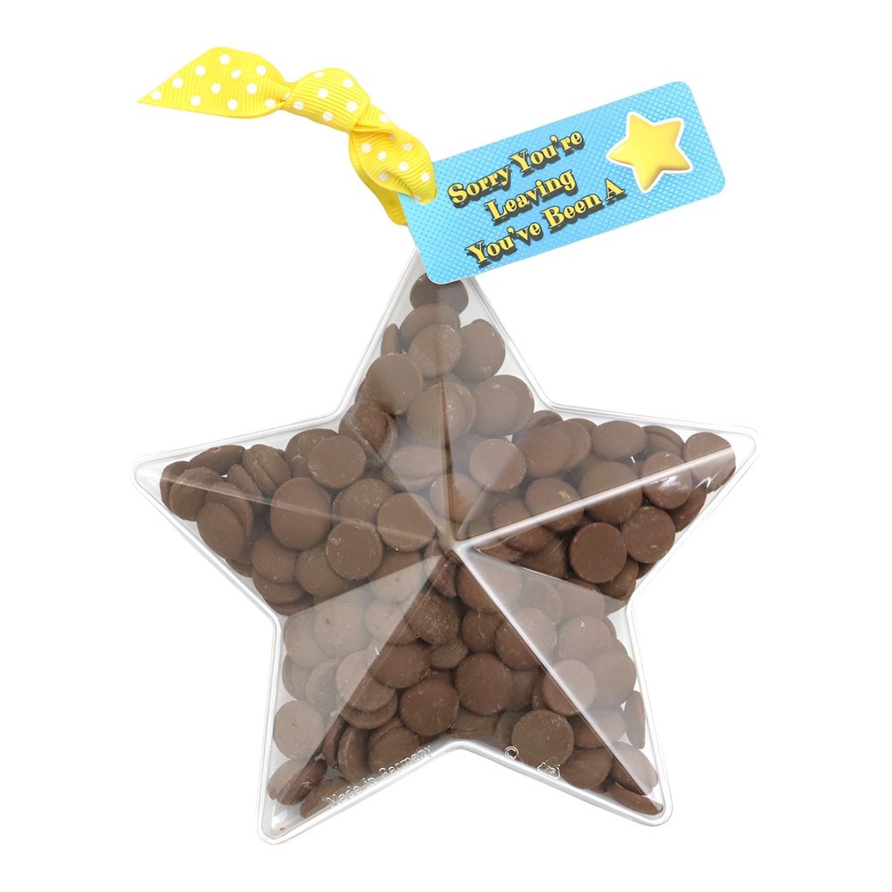 ButtonChocs Sorry You're Leaving Chocolate Star. Belgian Milk Chocolate Leaving Gift. Goodbye Gift.