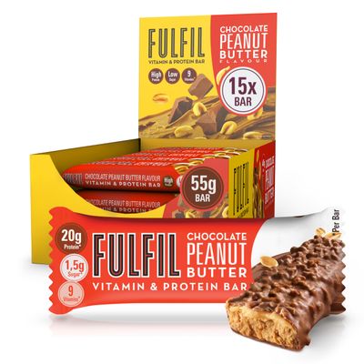 Fulfil Vitamin and Protein Bar (15 x 55 g Bars), Chocolate Peanut Butter Flavour, 20 g High Protein, 9 Vitamins, Low Sugar