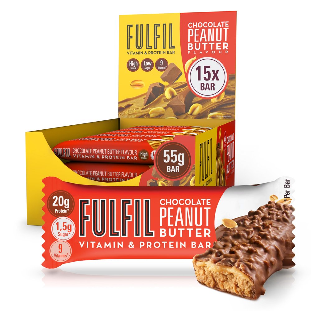 Fulfil Vitamin and Protein Bar (15 x 55 g Bars), Chocolate Peanut Butter Flavour, 20 g High Protein, 9 Vitamins, Low Sugar