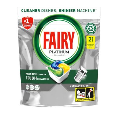 Fairy Platinum All In One Dishwasher Tablets, Lemon, 21 Tablets