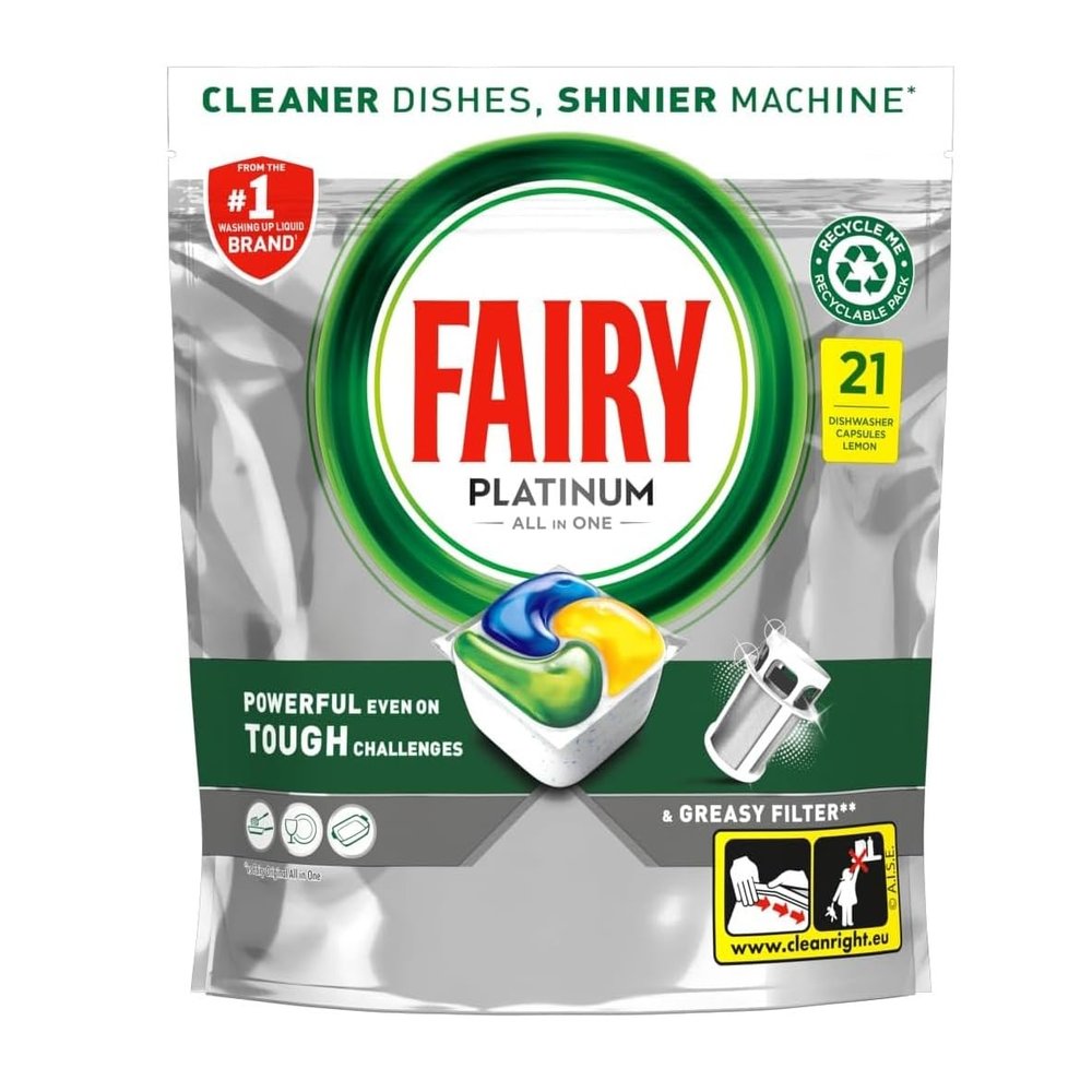 Fairy Platinum All In One Dishwasher Tablets, Lemon, 21 Tablets