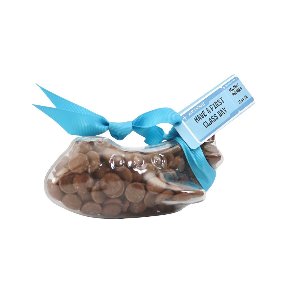 ButtonChocs Birthday Chocolate Airplane - Have A First Class Day. Belgian Milk Chocolate Birthday Gift. Planespotter Gift.