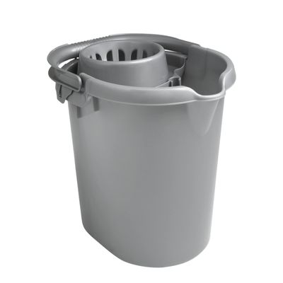 16L Mop Bucket with Wringer Heavy Duty Strong Durable Plastic Mop Buckets Carry Handle Pouring Spout Removable Wringer for Floor Cleaning Bucket for Home, Office, Domestic and Commercial- Silver