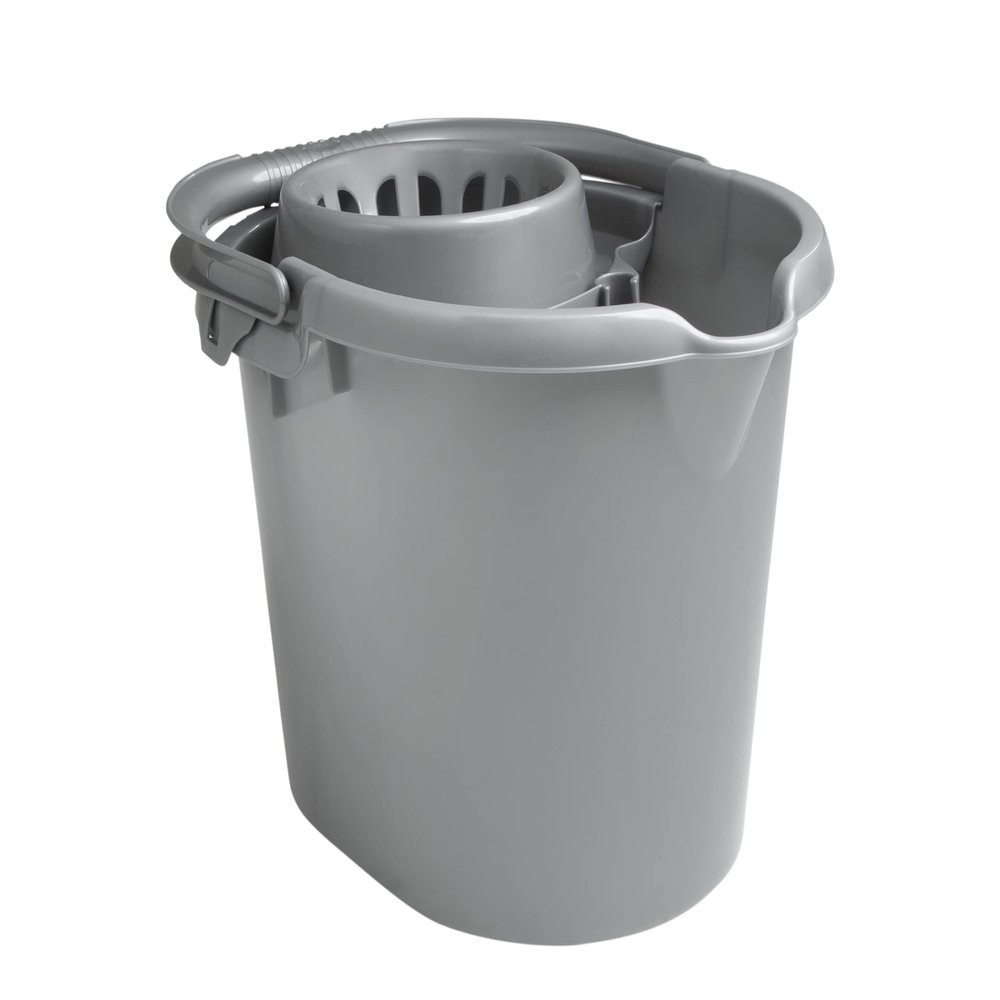 16L Mop Bucket with Wringer Heavy Duty Strong Durable Plastic Mop Buckets Carry Handle Pouring Spout Removable Wringer for Floor Cleaning Bucket for Home, Office, Domestic and Commercial- Silver