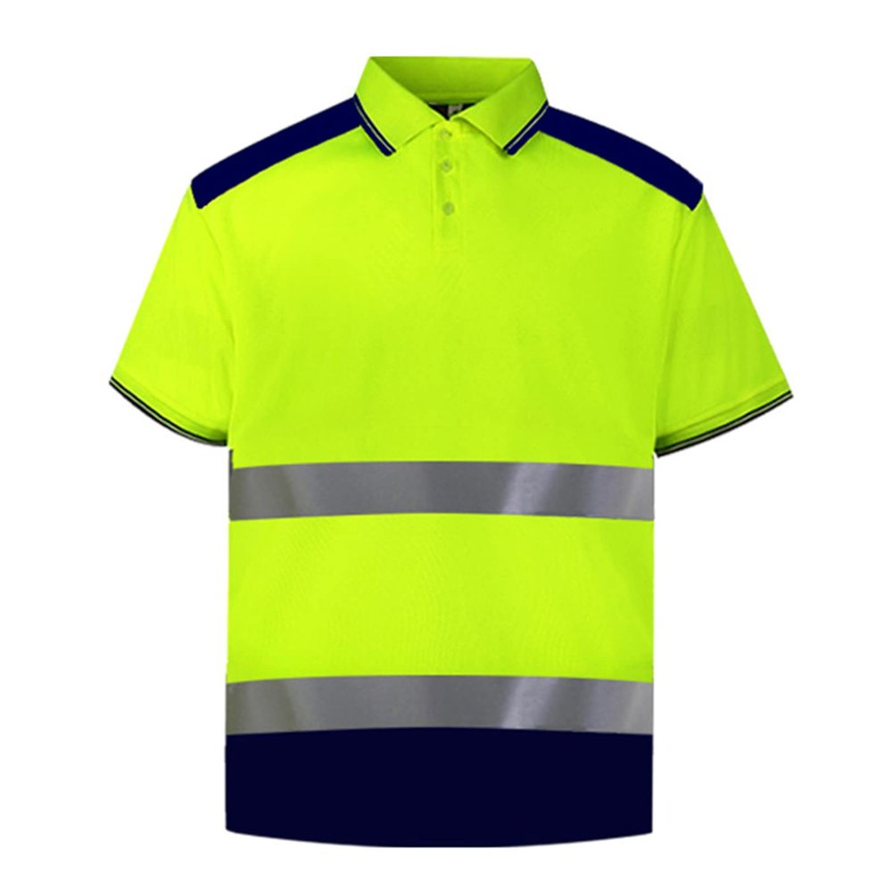 Men's Long Sleeve Work Shirt Reflective Polo Shirt T-Shirt Quick Dry Clothing Traffic Cycling Reflective Clothing Reflective Safety with Pockets, C Yellow, M