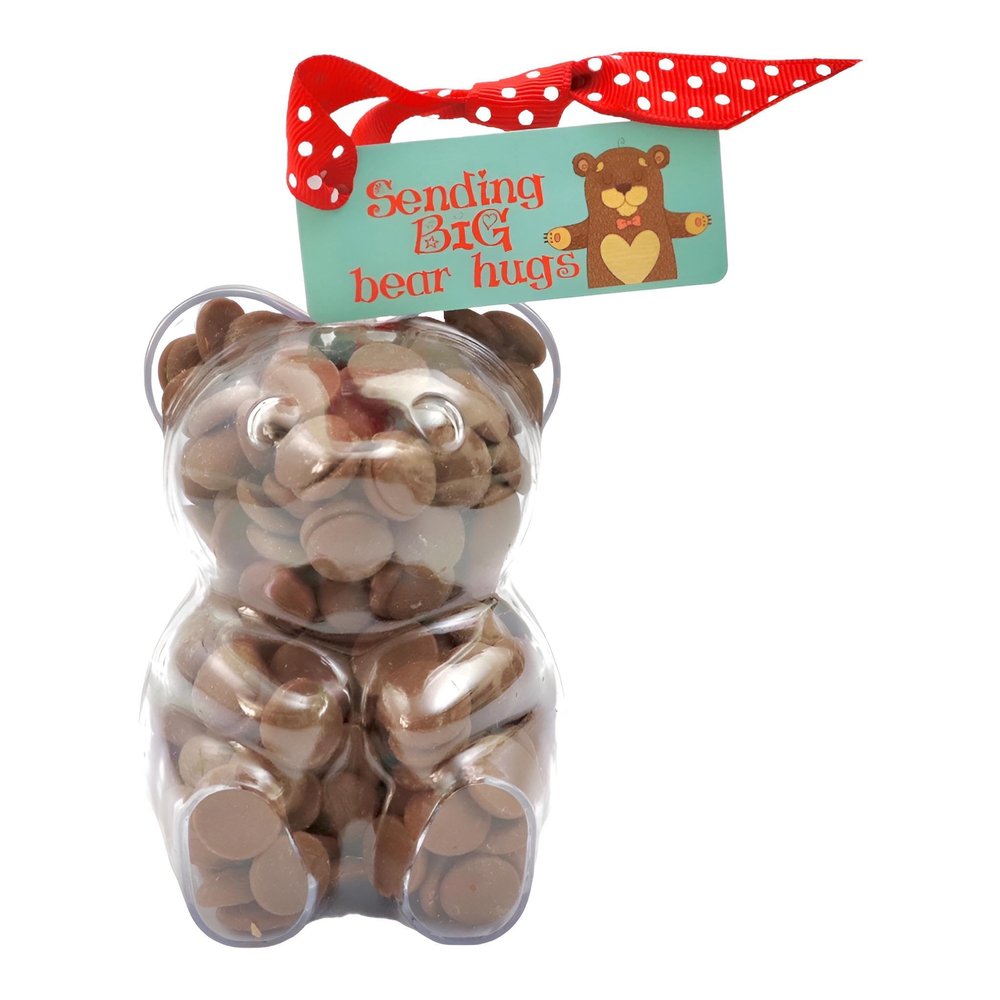 ButtonChocs Get Well Soon Chocolate Teddy Bear - Sending Big Bear Hugs. Belgian Milk Chocolate Thinking of you Gift.