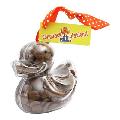 ButtonChocs Chocolate Duck - Conquackulations. Belgian Milk Chocolate Congratulations Gift. Well Done Gift.