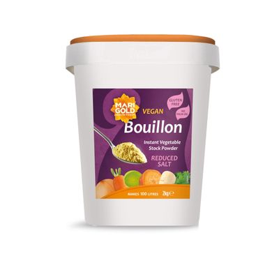 Marigold Reduced Salt Vegetable Bouillon Powder, 2kg Instant Vegan Stock Powder, 37% Less Salt, Natural Ingredients, Gluten-Free Perfect for Soups, Stews & Sauces.