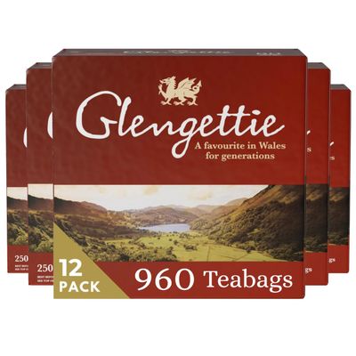 Glengettie Black Tea Bags 250g x 12 (960 Tea Bags) Strong Welsh Brew Since 1952 Full Flavoured Kenyan & Assan Blend Ethical & Sustainable