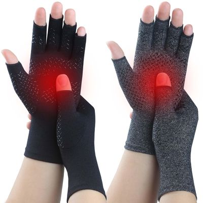 Kecartu 2 Pairs Compression Gloves for Rheumatoid Arthritis, Osteoarthritis, Carpal Tunnel Pain, Fingerless Arthritis Hand Gloves for Women Men Support Work&Computer Typing (Pure Black+Black,Small)